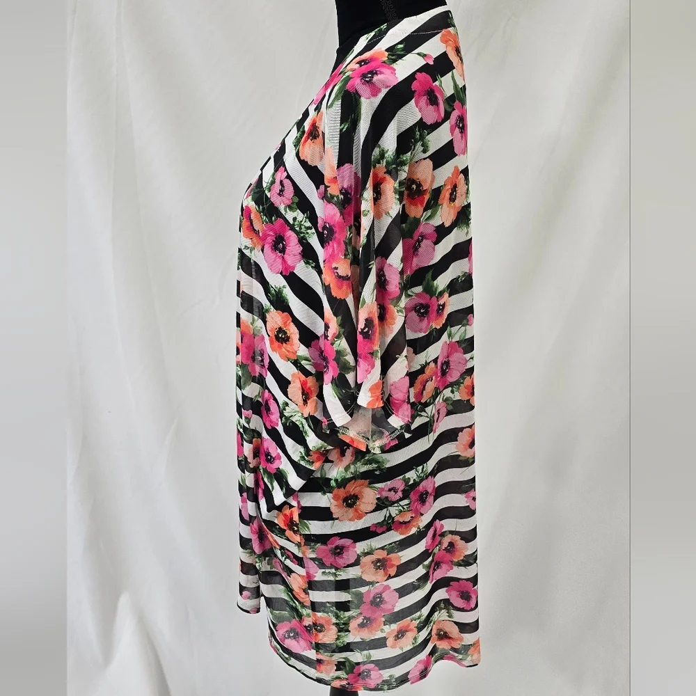 Torrid women 00/0 floral striped sheer boho kimono cover up‎ costal cottagecore - Picture 4 of 6